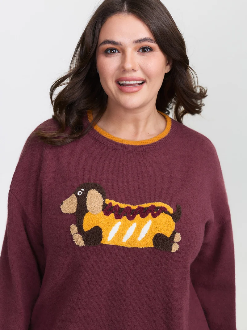 Supersoft Hotdog Embroidered Color Contrast Pullover