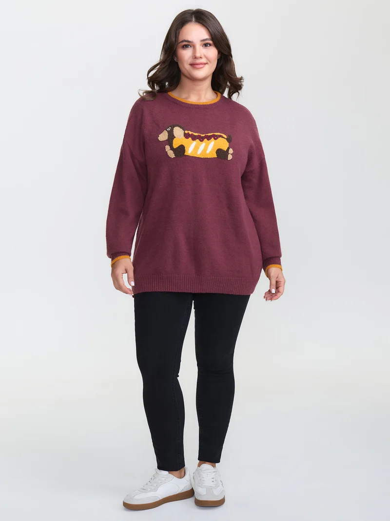 Supersoft Hotdog Embroidered Color Contrast Pullover