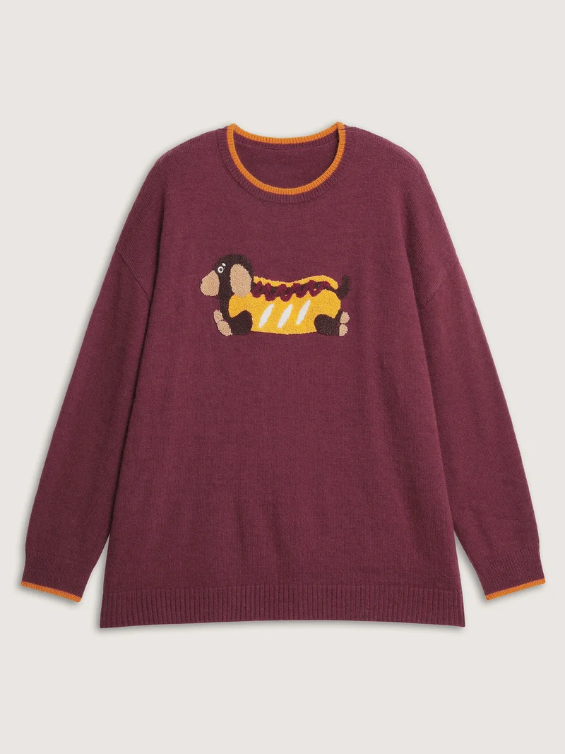 Supersoft Hotdog Embroidered Color Contrast Pullover
