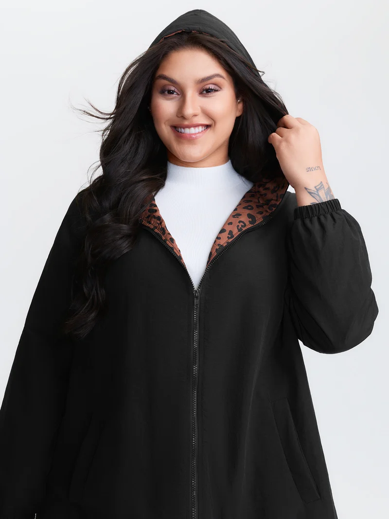 Quilted Mixed Material Hooded Jacket