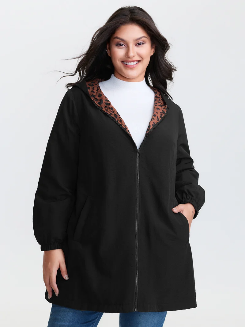 Quilted Mixed Material Hooded Jacket