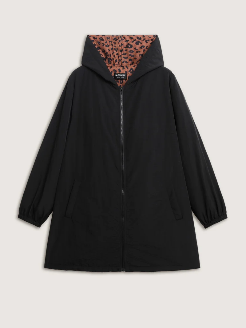 Quilted Mixed Material Hooded Jacket