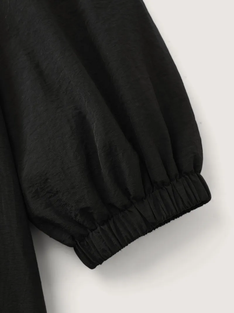 Quilted Mixed Material Hooded Jacket