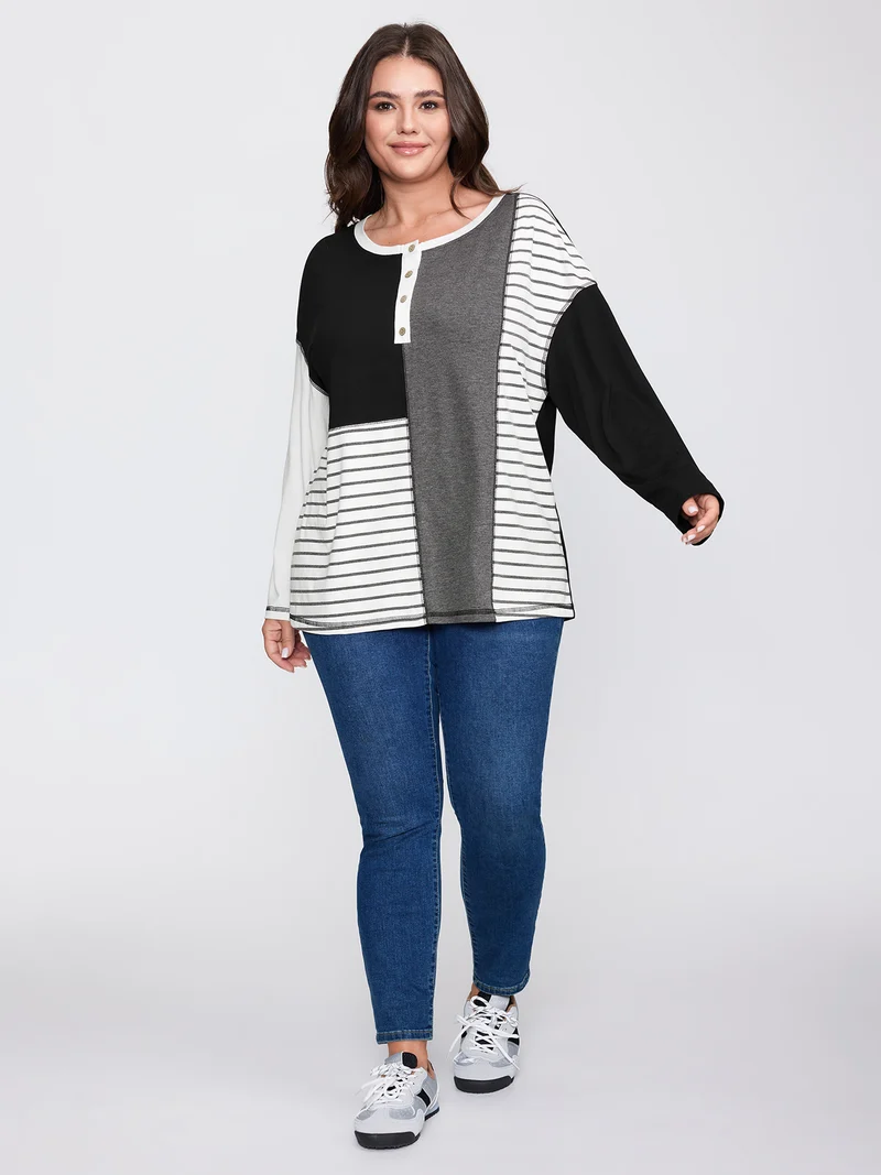 Colorblock Stretchy Stripe Print T-Shirt