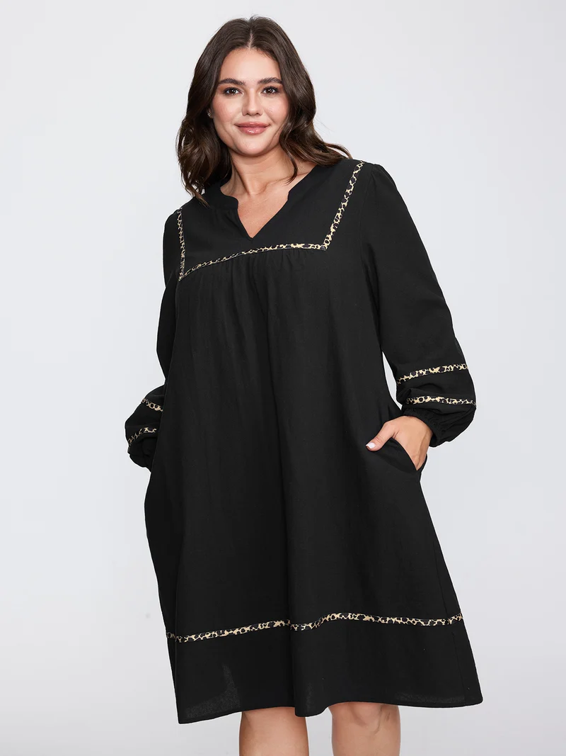 Cotton Leopard Print Notched Collar Midi Dress