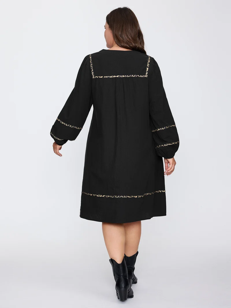 Cotton Leopard Print Notched Collar Midi Dress
