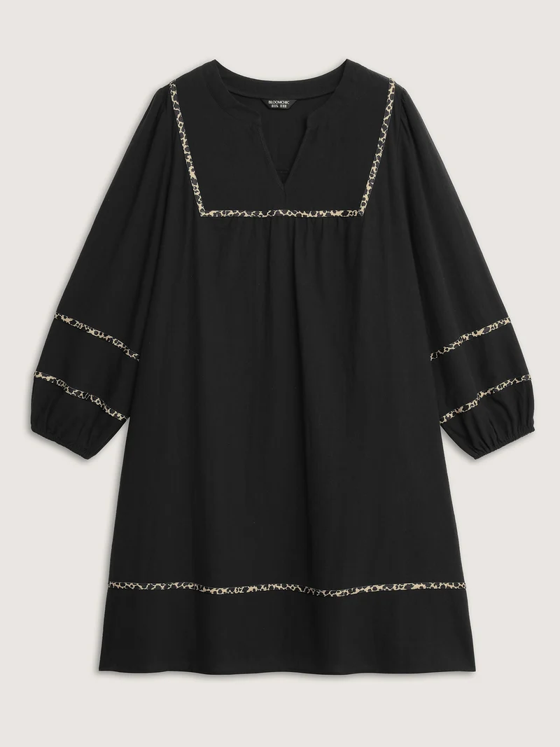 Cotton Leopard Print Notched Collar Midi Dress