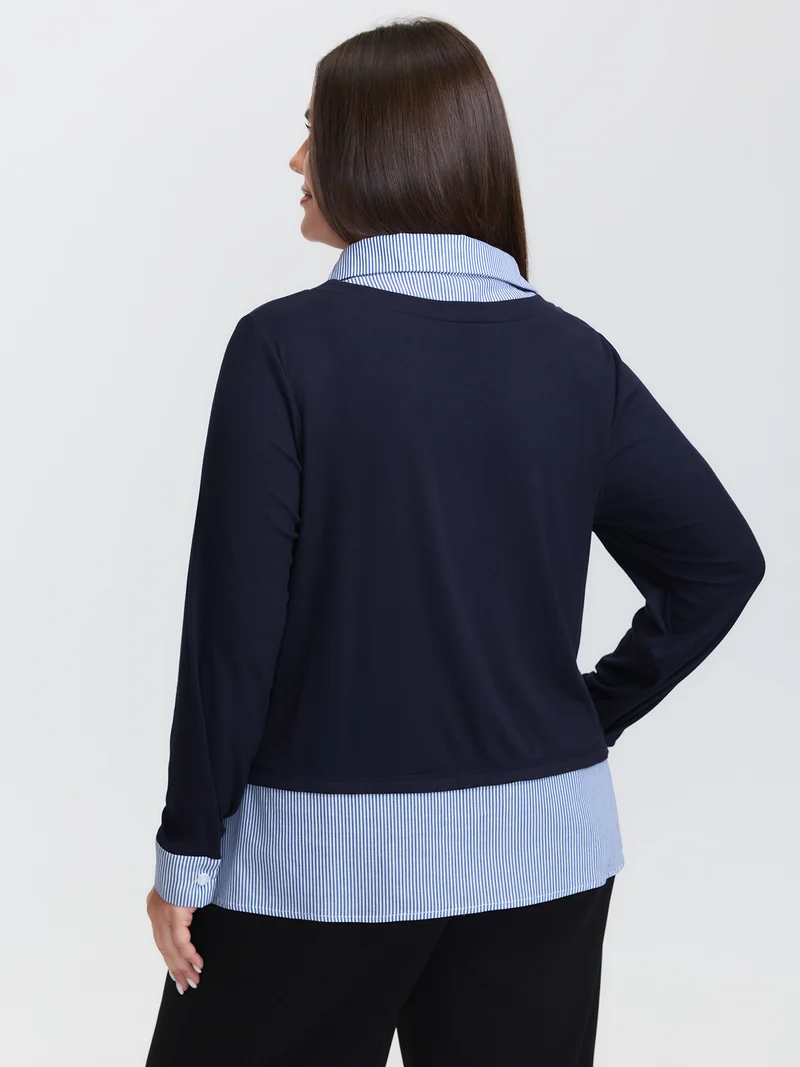 2-in-1 Color Contrast Woven T-Shirt