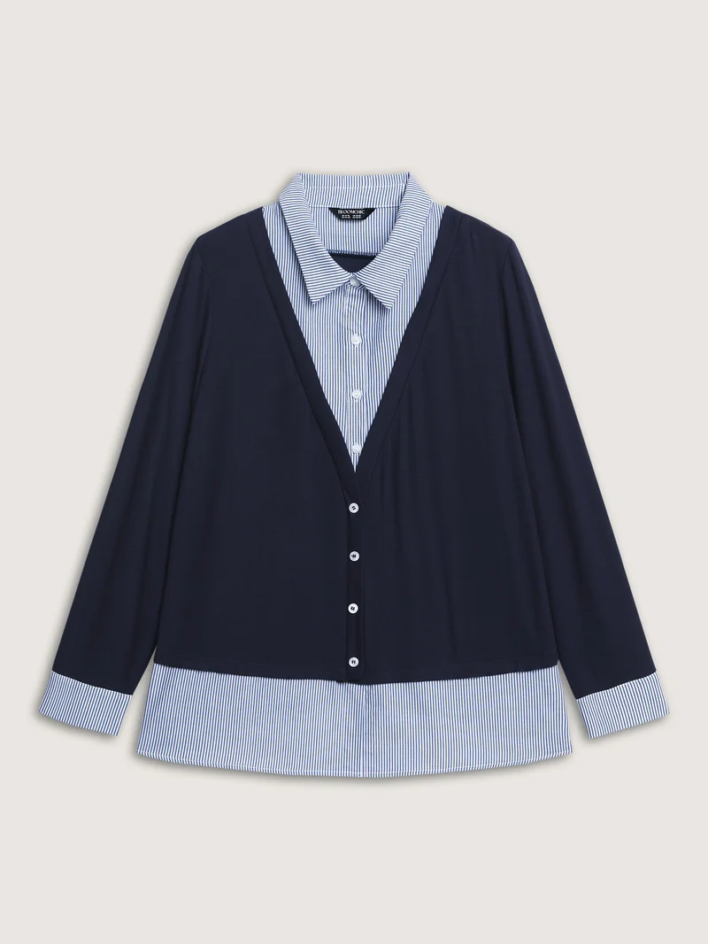 2-in-1 Color Contrast Woven T-Shirt