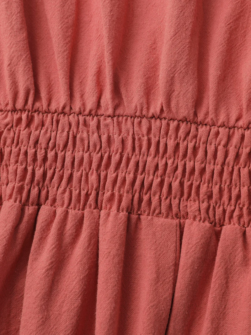 Pure Cotton Lace Trim Knee-Length Dress