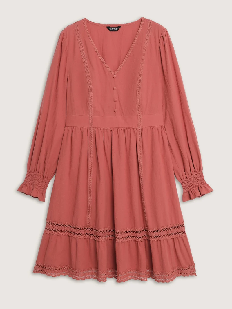 Pure Cotton Lace Trim Knee-Length Dress