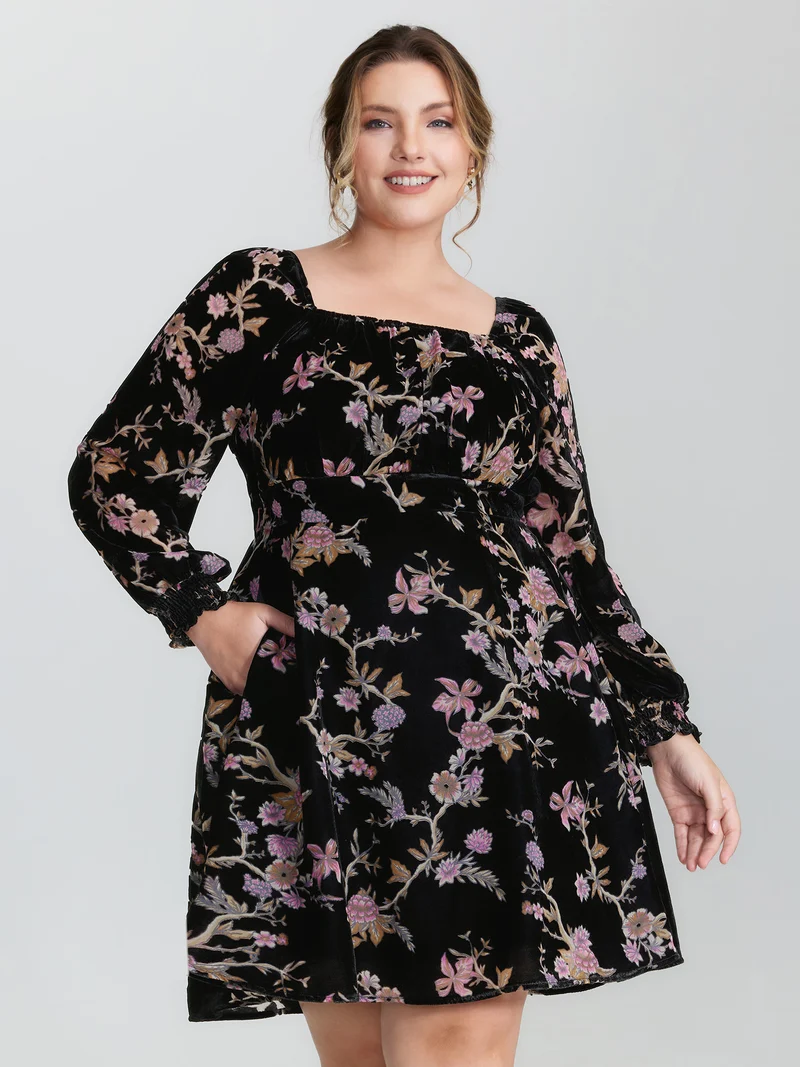 Floral Print Bust-Ease Luxe Knee-Length Dress
