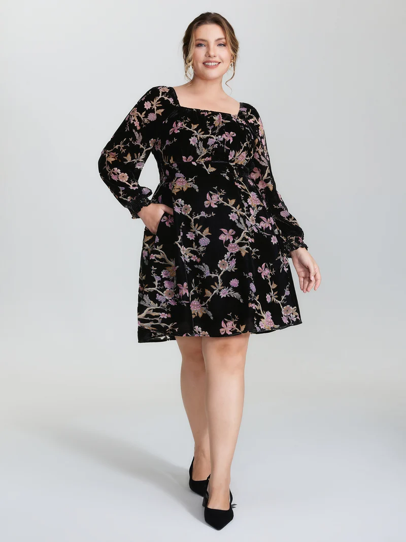 Floral Print Bust-Ease Luxe Knee-Length Dress
