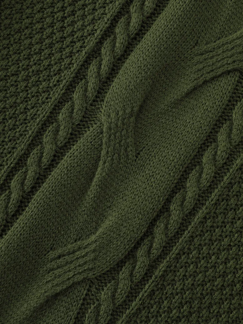 Cableknit Turtleneck Flowy Hem Pullover