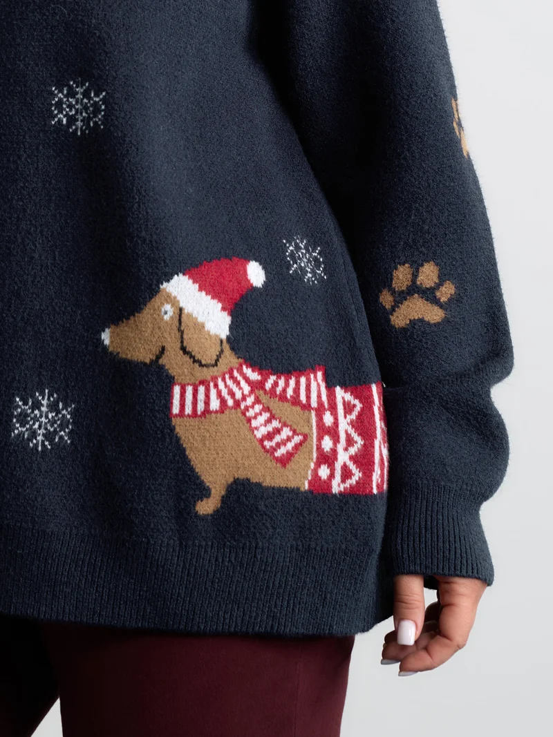 Holiday Pattern Collar Button Knit Cardigan