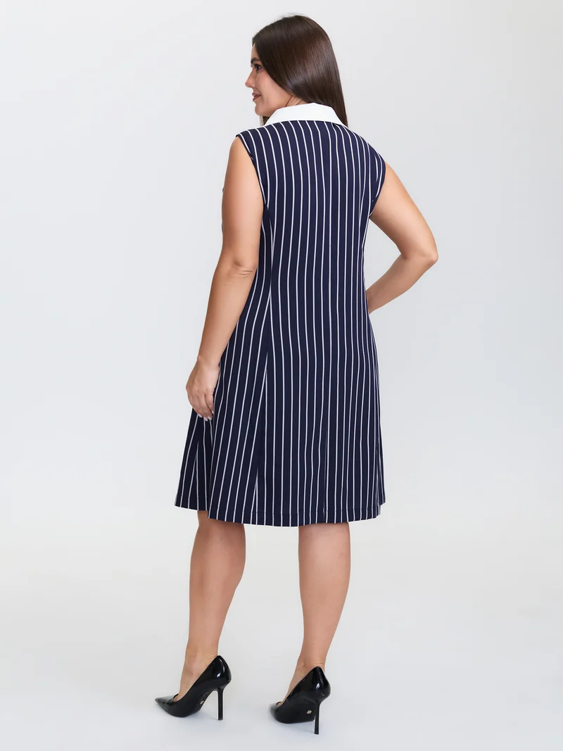 Color Contrast Stripe Double Button Midi Dress