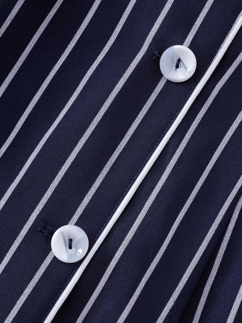 Color Contrast Stripe Double Button Midi Dress