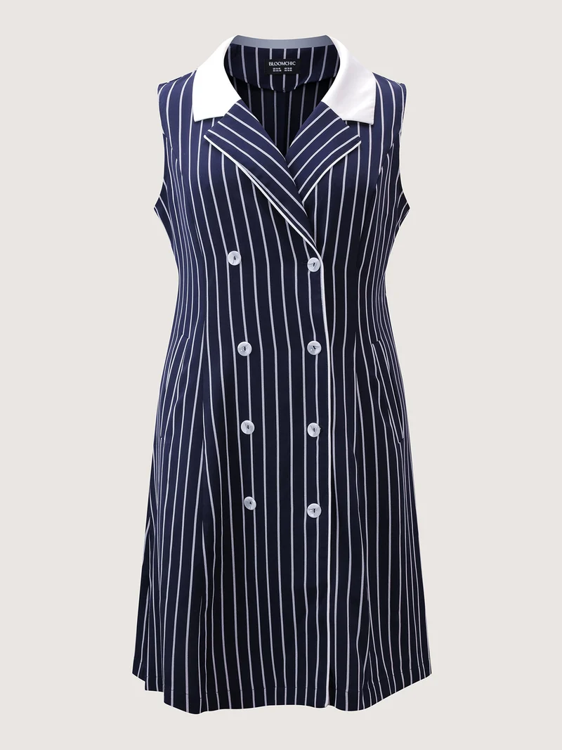 Color Contrast Stripe Double Button Midi Dress