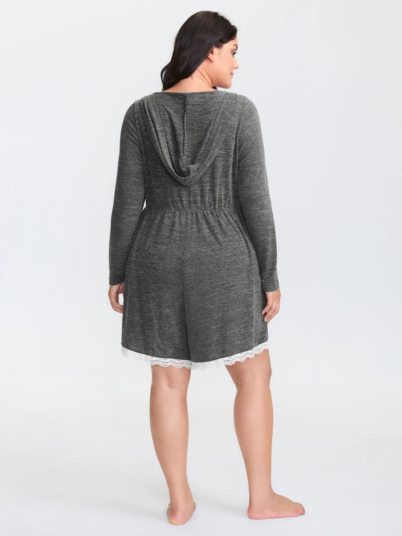 Stretchy Color Contrast Lace Trim Sleep Romper