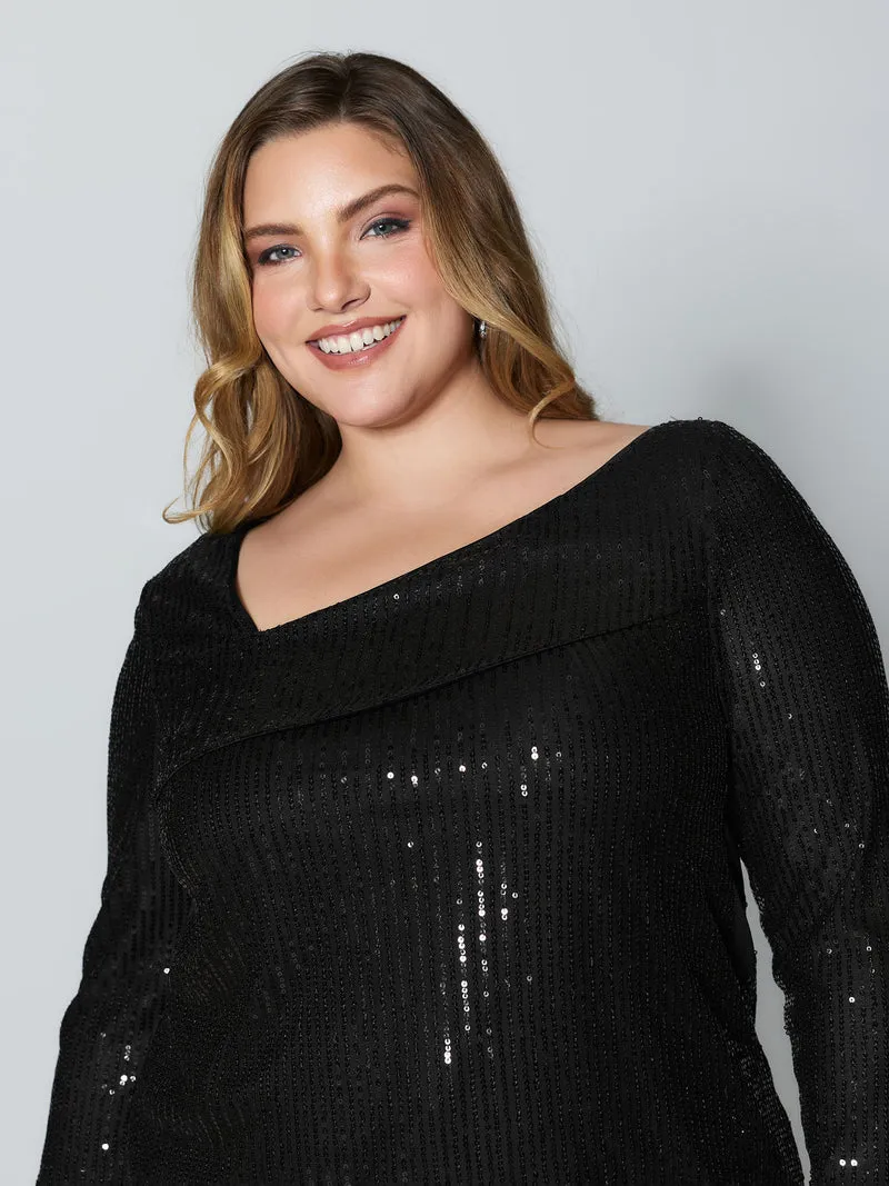 Sparkly Sequin Asymmetrical Neckline Blouse
