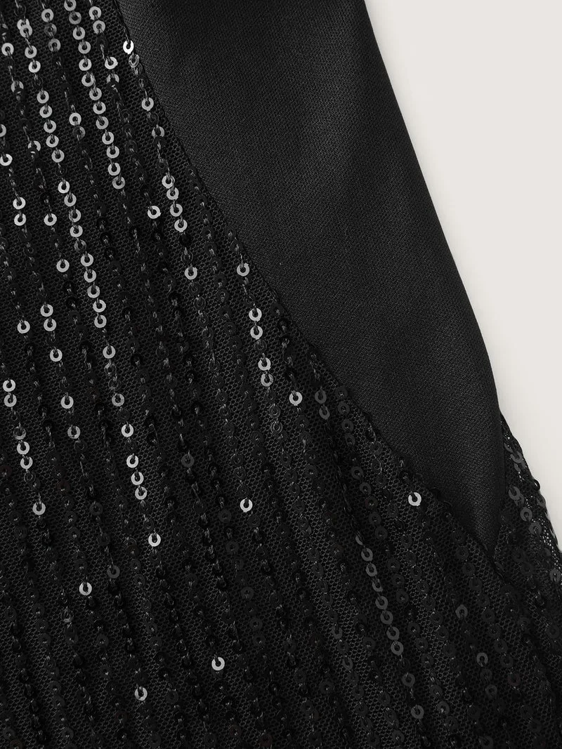Sparkly Sequin Asymmetrical Neckline Blouse