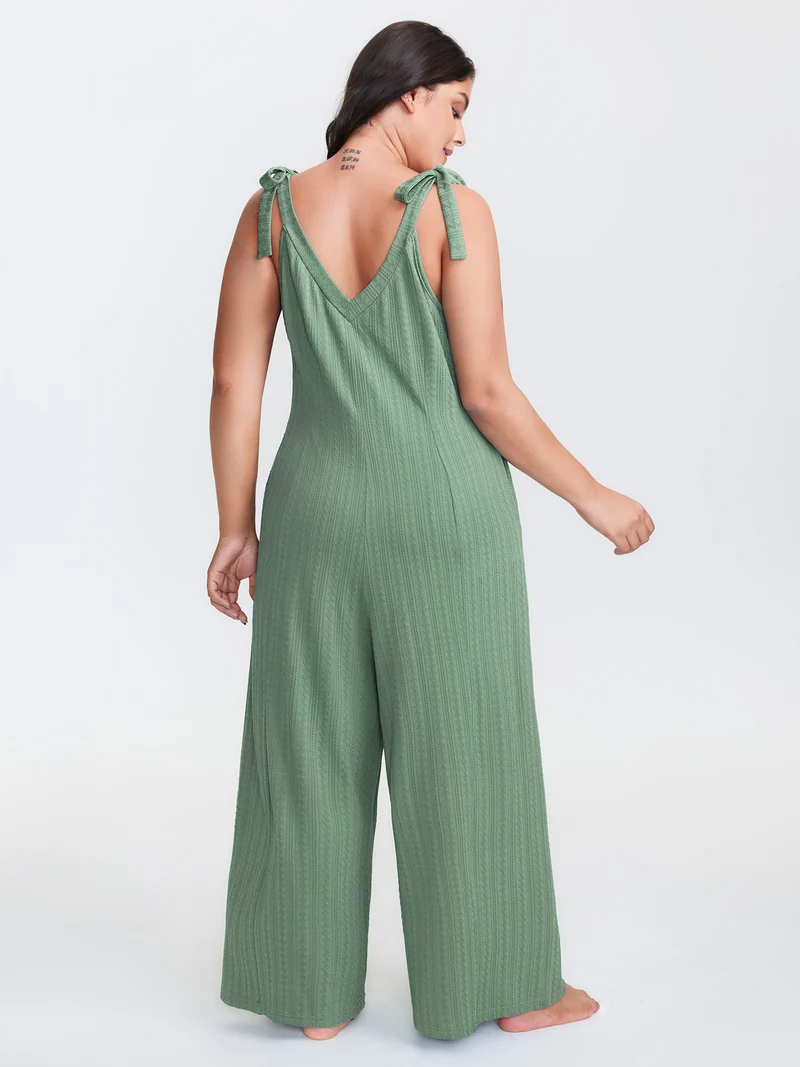 Twist Textured Shoulder Tie Lounge Jumpsuit