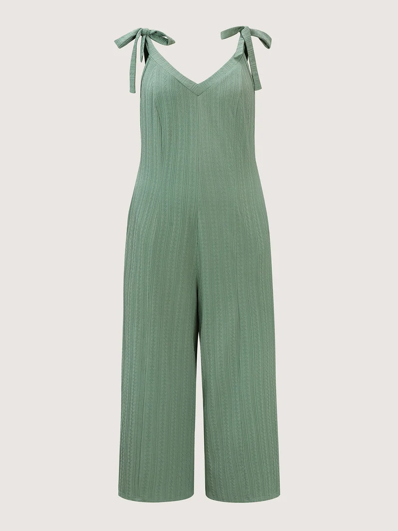 Twist Textured Shoulder Tie Lounge Jumpsuit