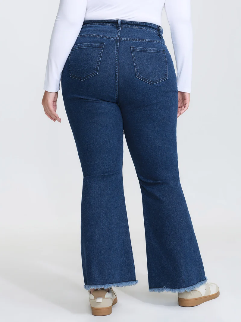 Mid Rise Patchwork Panel Flared Jeans