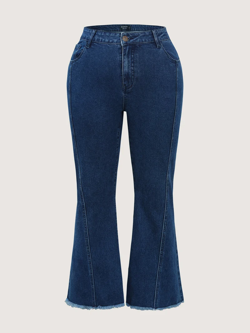 Mid Rise Patchwork Panel Flared Jeans