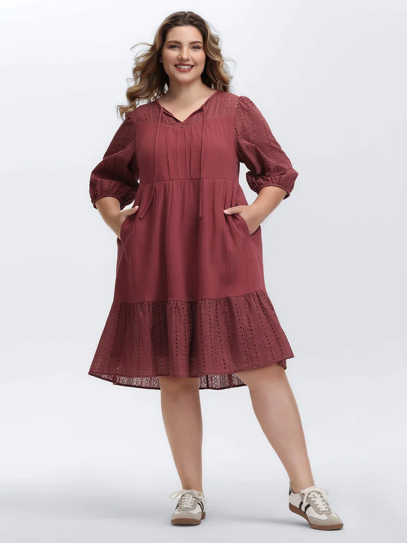 Pure Cotton Cut-Out Tiered Midi Dress
