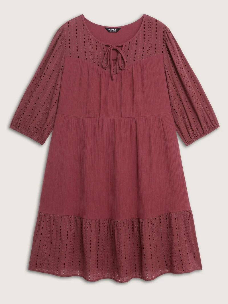 Pure Cotton Cut-Out Tiered Midi Dress