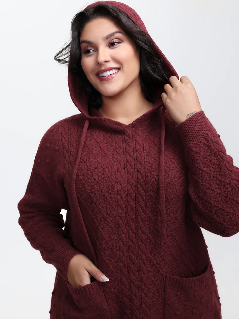 Solid Textured Hooded Pullover