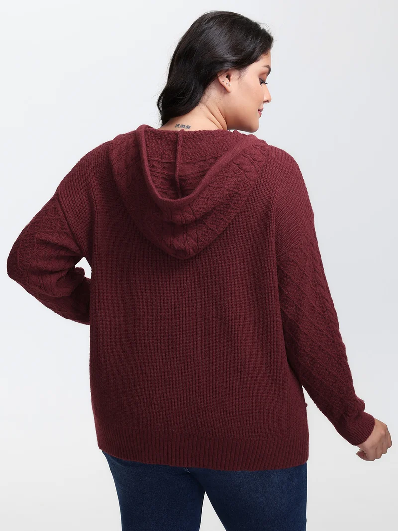 Solid Textured Hooded Pullover