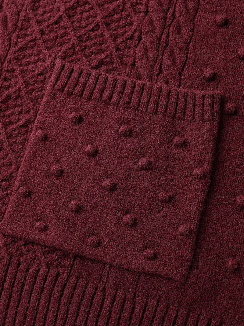 Solid Textured Hooded Pullover