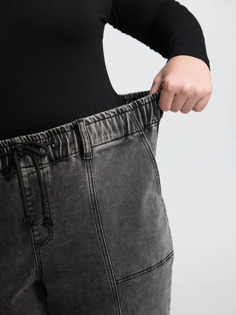 Elastic Waistband Drawstring Straight Jeans