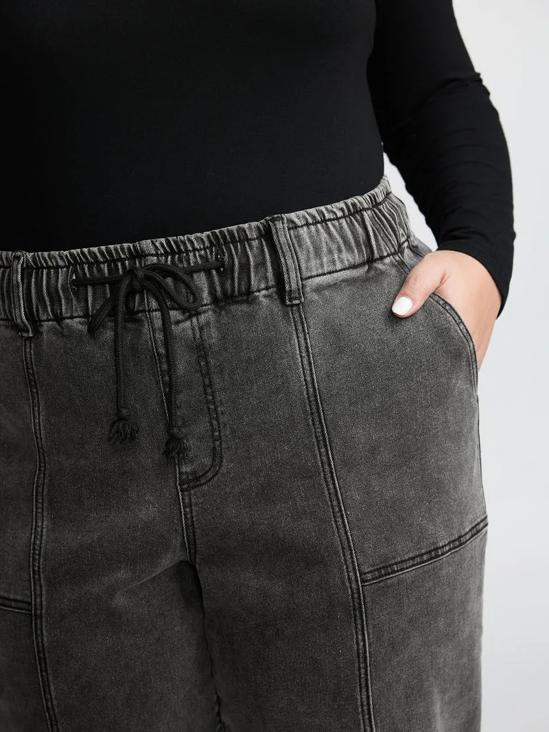 Elastic Waistband Drawstring Straight Jeans