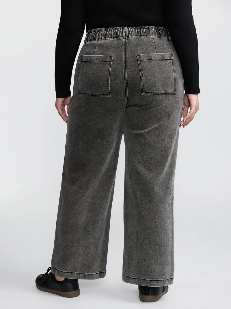 Elastic Waistband Drawstring Straight Jeans