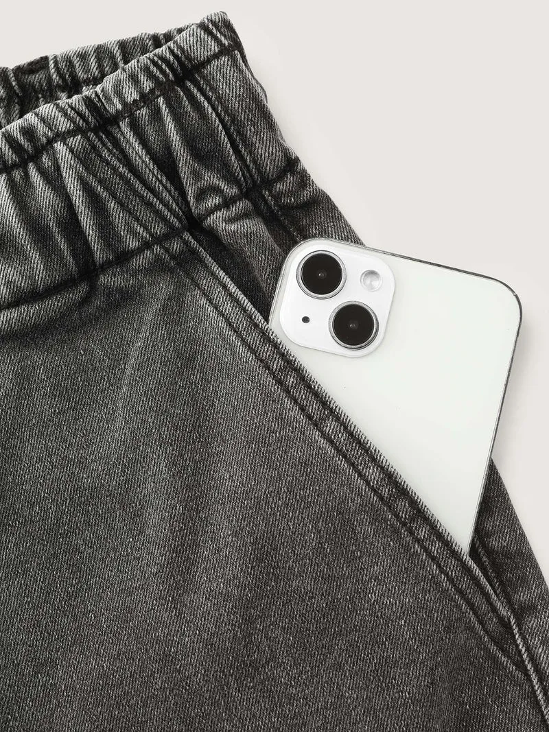 Elastic Waistband Drawstring Straight Jeans