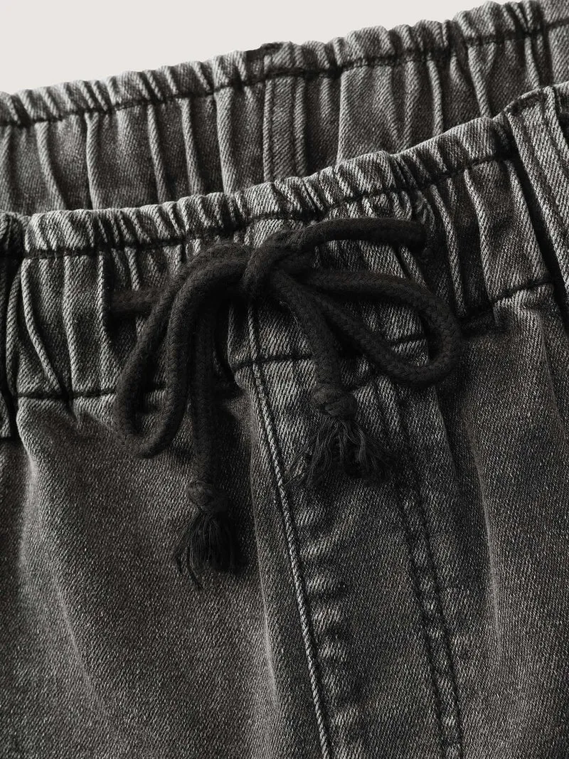 Elastic Waistband Drawstring Straight Jeans