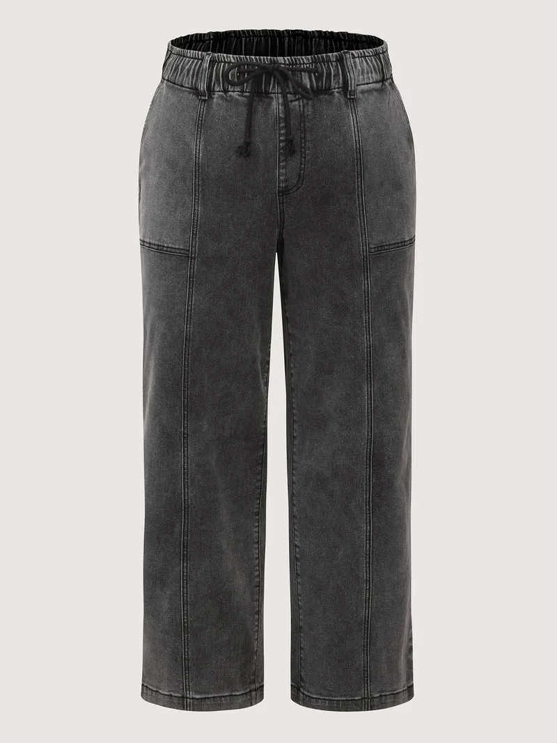 Elastic Waistband Drawstring Straight Jeans