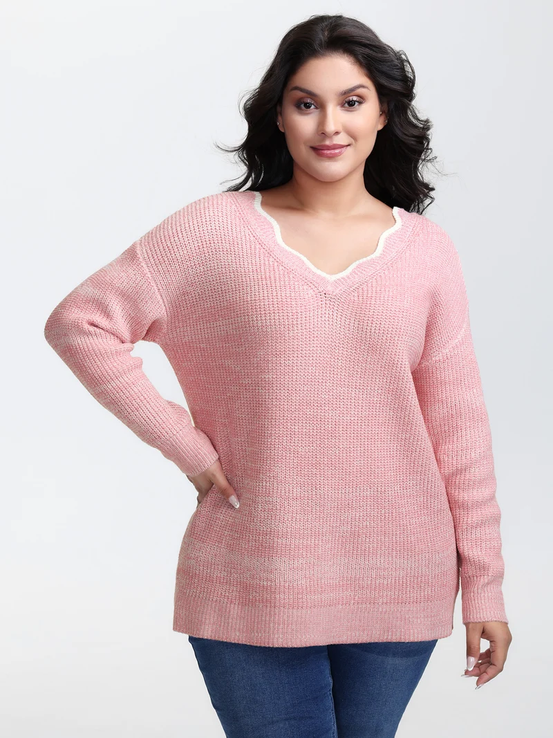 Scalloped Neckline Back-Tie Pullover