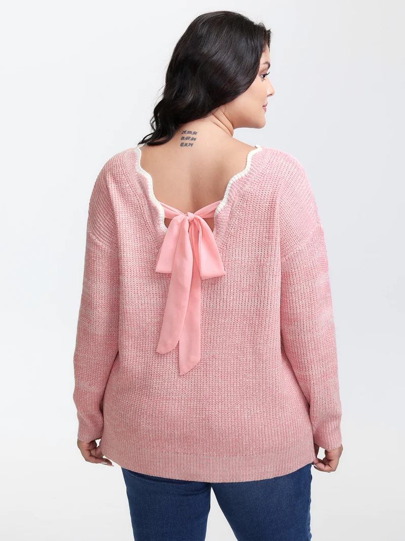 Scalloped Neckline Back-Tie Pullover