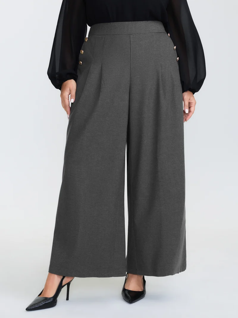 Pleated Elastic Waistband Wide-Leg Pants
