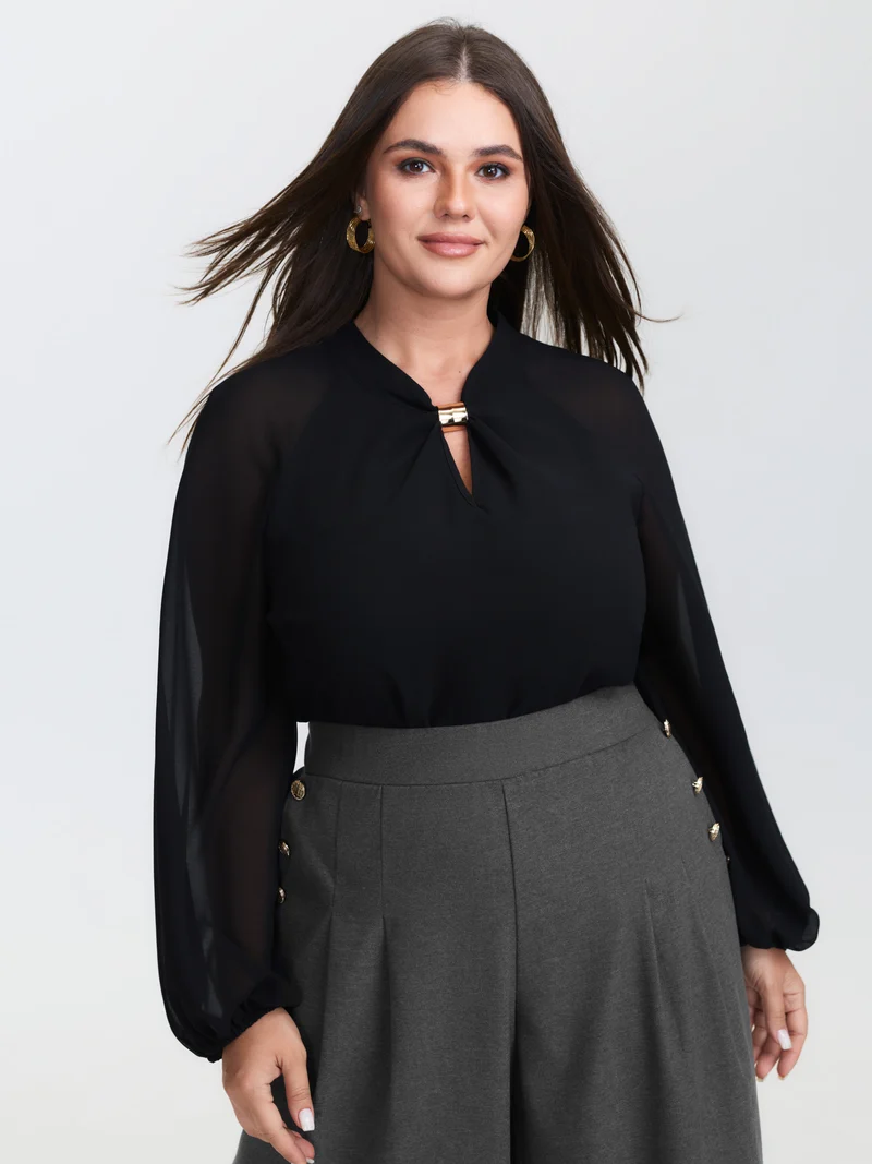 Pleated Elastic Waistband Wide-Leg Pants
