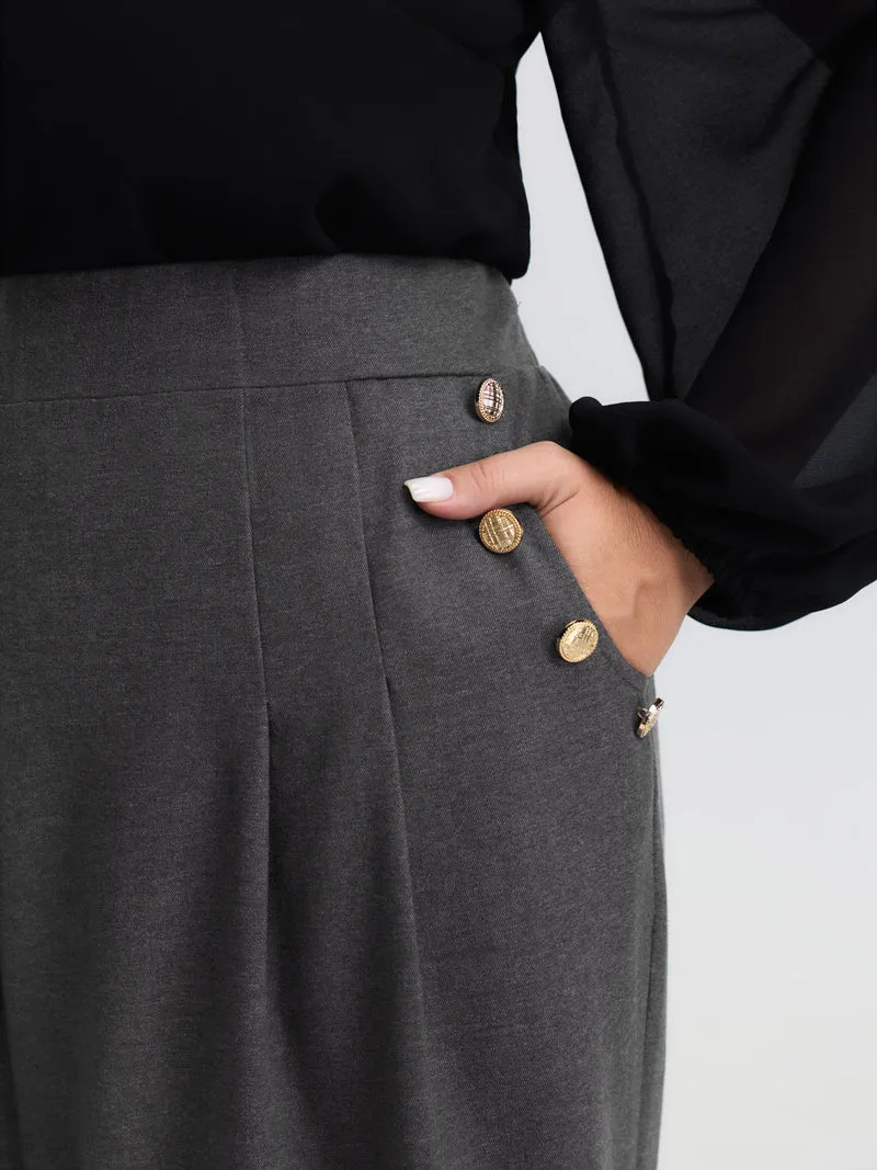 Pleated Elastic Waistband Wide-Leg Pants