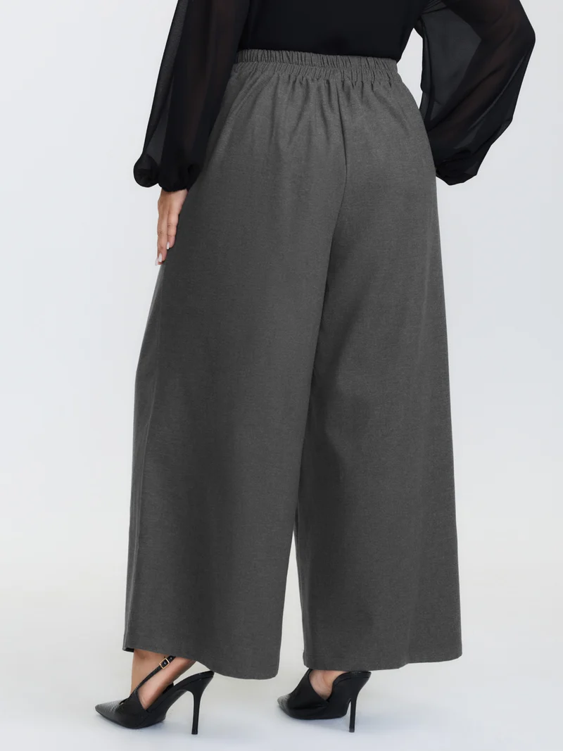 Pleated Elastic Waistband Wide-Leg Pants