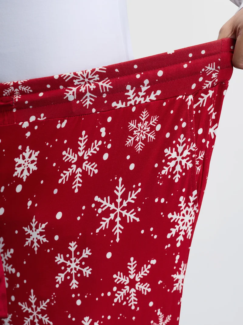 Snowflake Pattern Drawstring Waist Lounge Bottoms