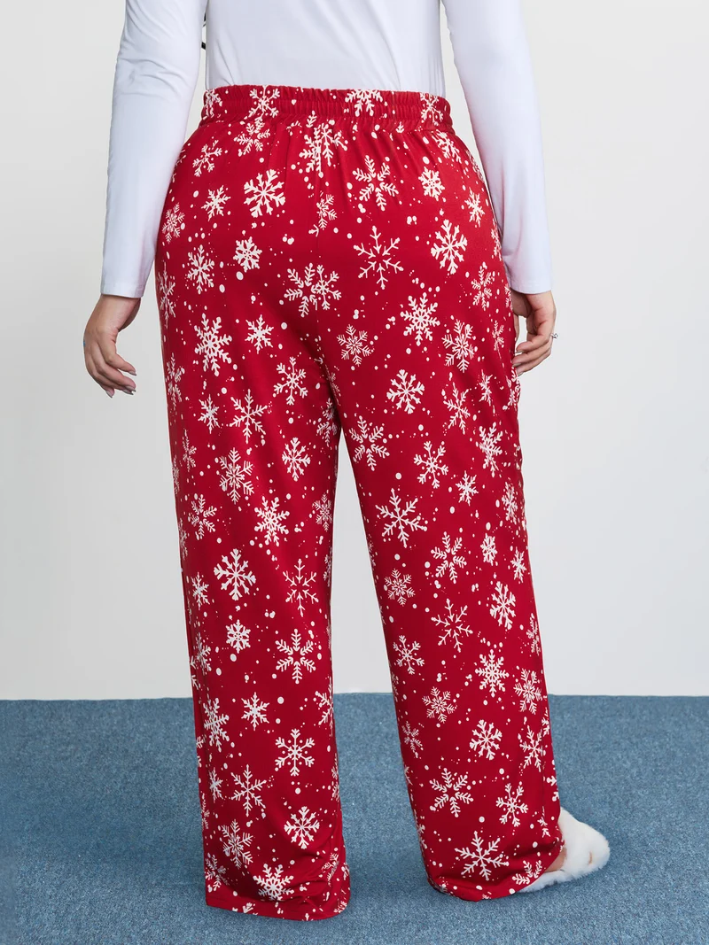Snowflake Pattern Drawstring Waist Lounge Bottoms