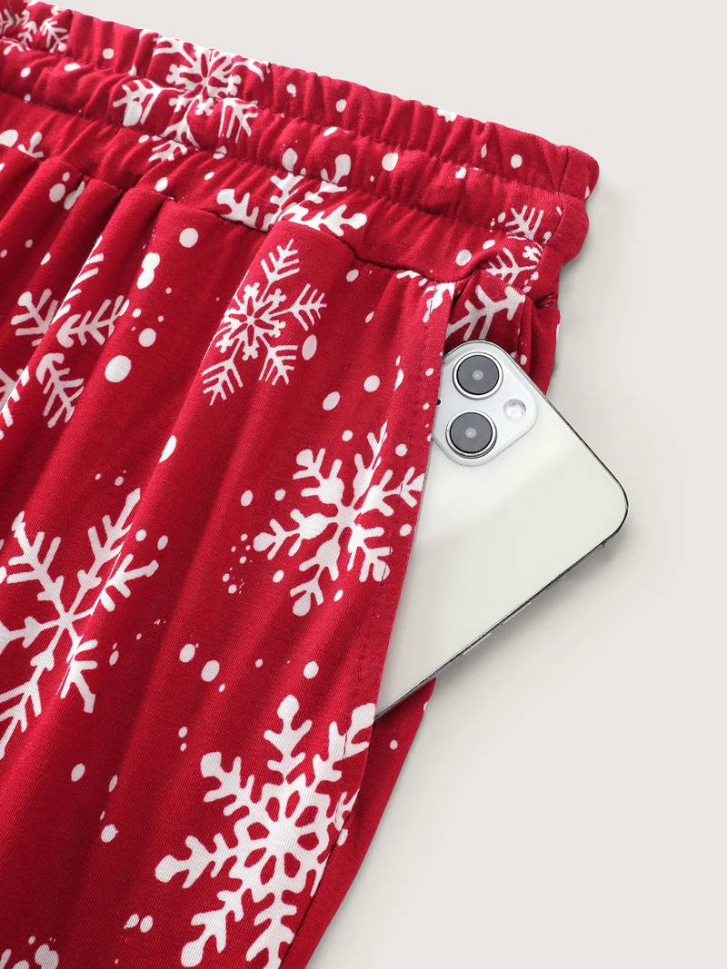 Snowflake Pattern Drawstring Waist Lounge Bottoms