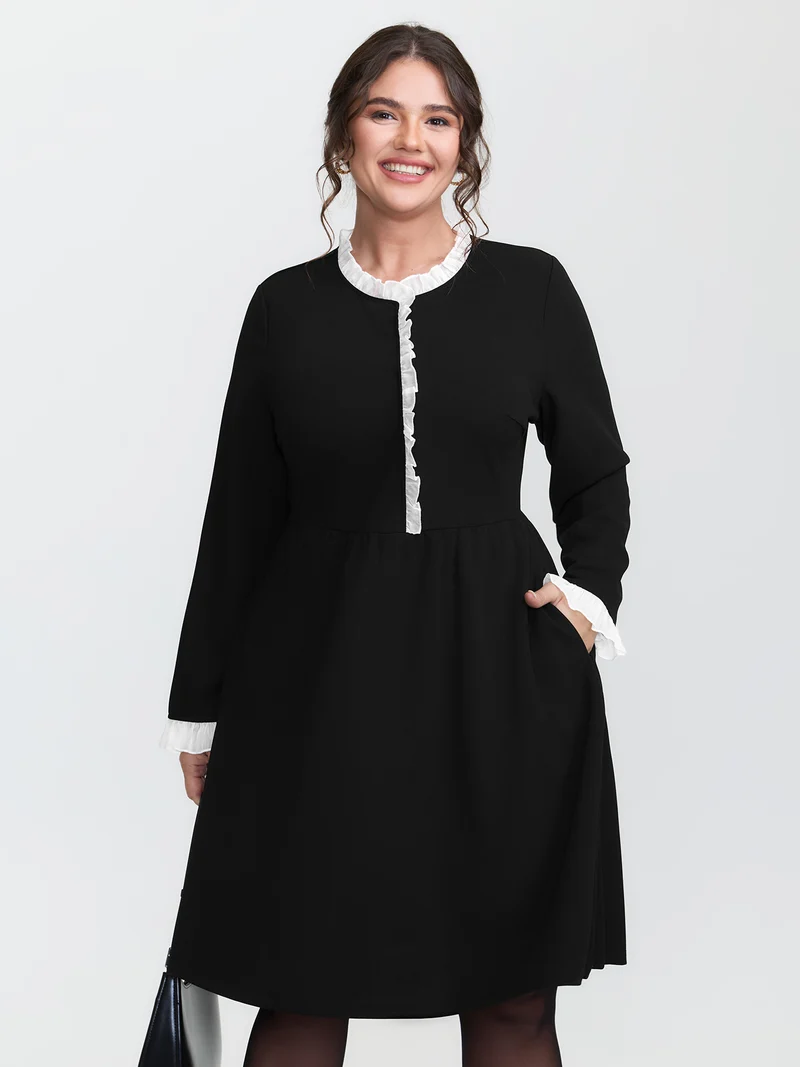 Color Contrast Ruffled Midi Dress